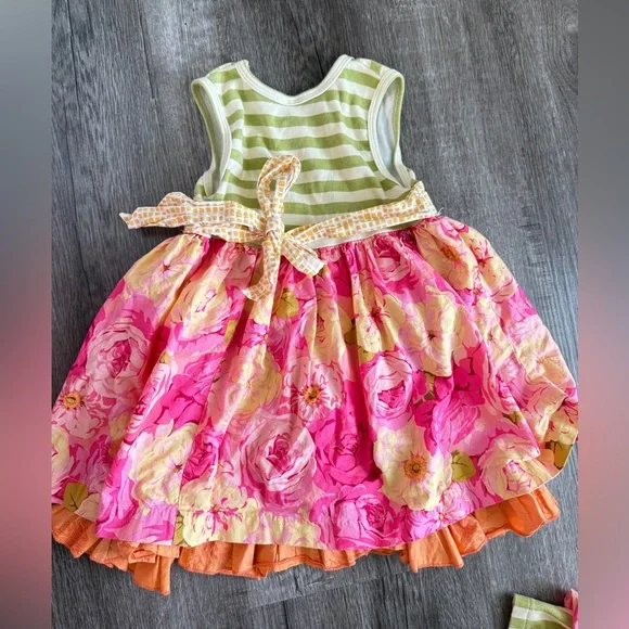 Giggle Moon Girls Outfit Dress and Ruffle Pants Set Floral Green Pink - Picture 8 of 10